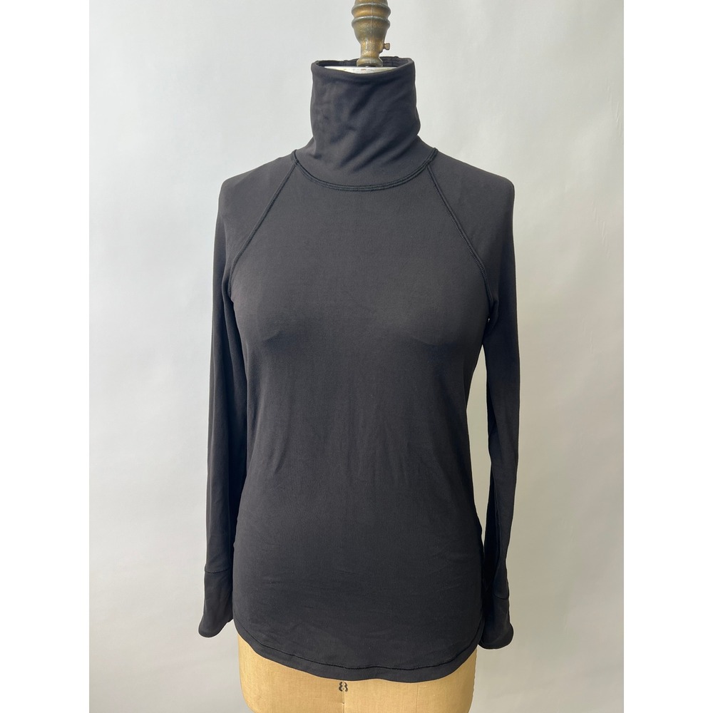 Lululemon Black Long Sleeve Funnel Neck Thumbhole Top Snap Side Vents Womens